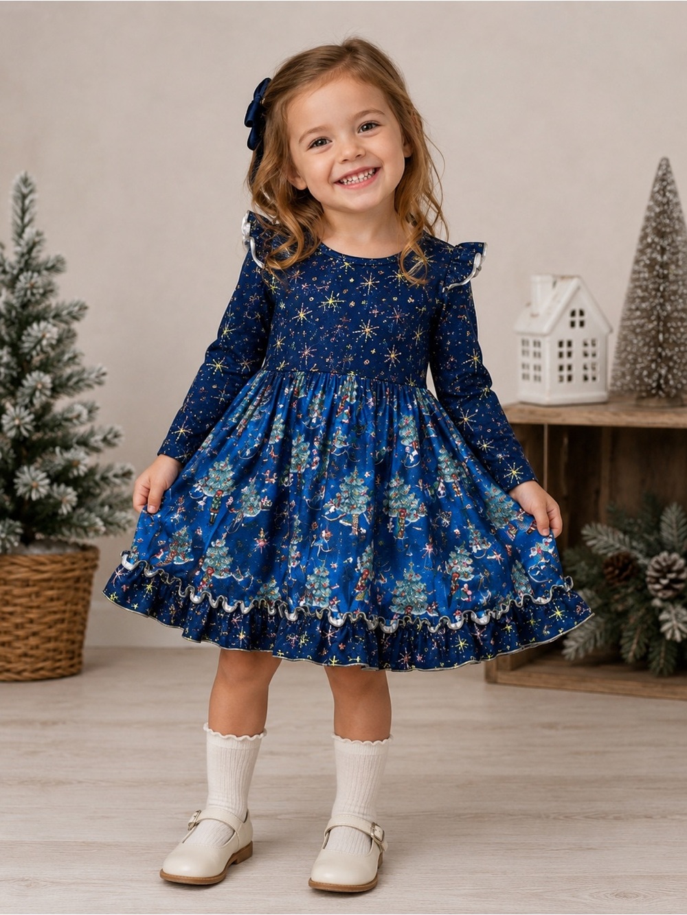 Charlie's Project Kids Holiday Print Ruffle Dress